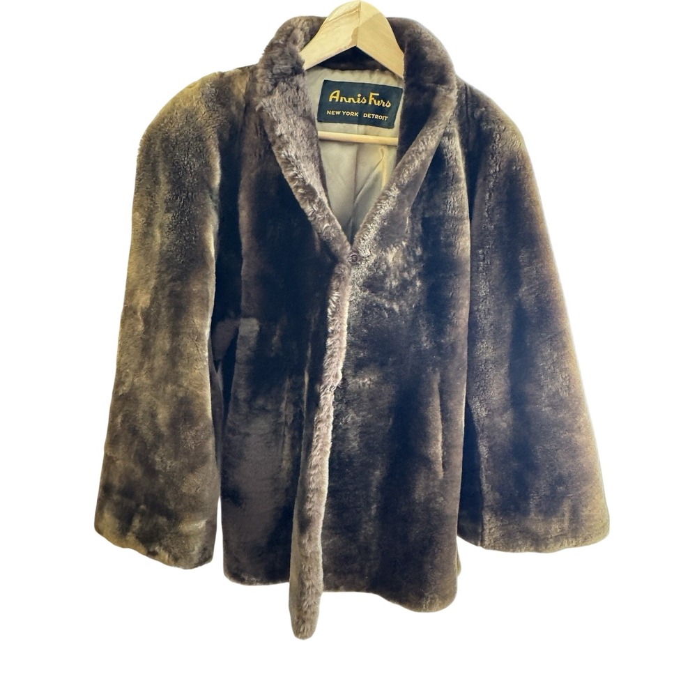 Vintage Annis Furs Detroit Real Fur Coat Brown Luxury Winter Overcoat Womens M